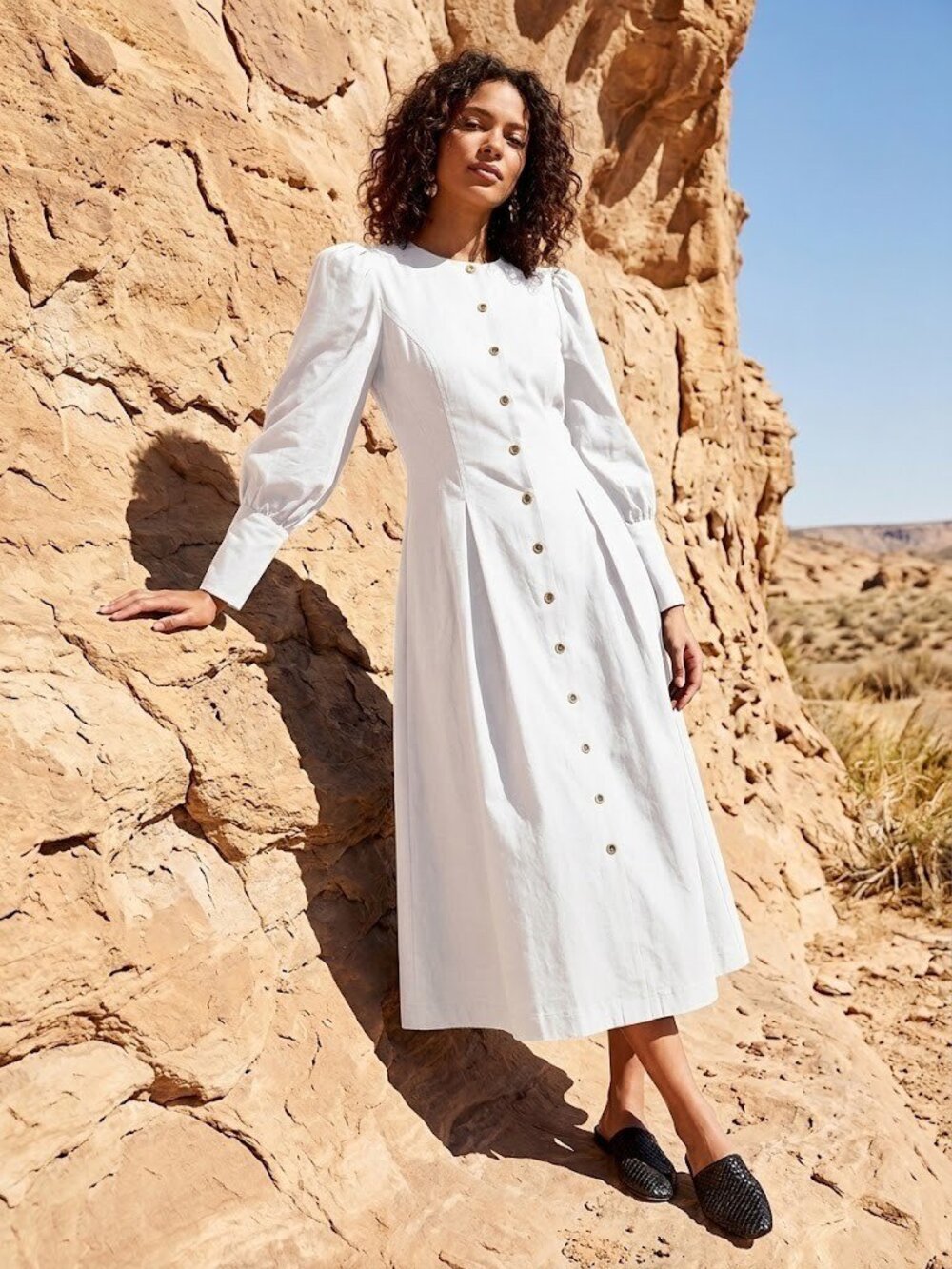 NWT Reformation Halia in White Button-Front Cotton Midi Shirt Dress 12